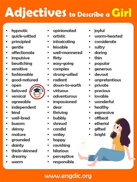 adjectives to describe a girl with pdf and infographics engdic