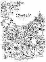 Floral Stress Anti Illustration Vector Doodle Adults Coloring Frame Drawing Book Preview Garden sketch template