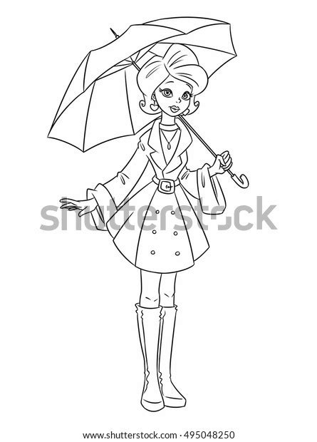 girl autumn umbrella coloring pages cartoon stock illustration