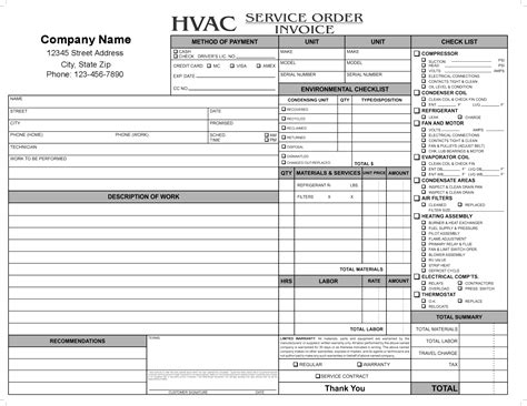 hvac service order invoice invoice template ideas