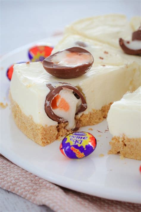 a white chocolate and cadbury creme egg cheesecake that s
