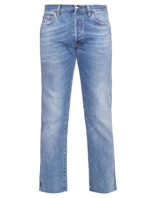 lyst gucci frayed cropped jeans  blue  men