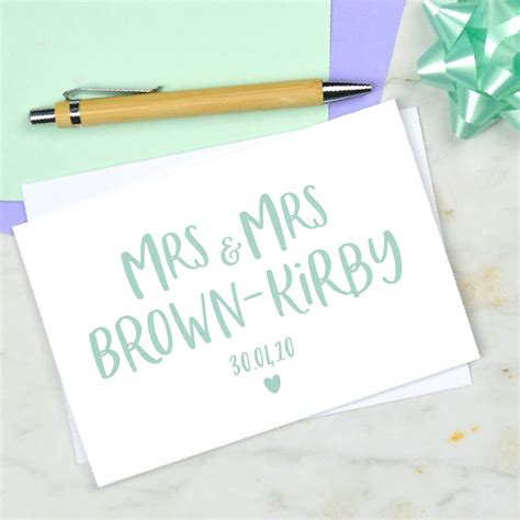 personalised mrs and mrs wedding card by pink and