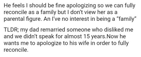 woman blatantly refuses to apologize to her stepmom in order for her to