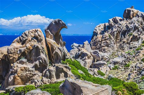 bizarre granite rock formations  capo testa sardinia italy stock