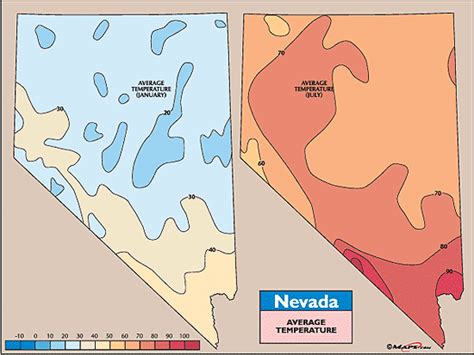 nevada average temperature map for january july by from maps