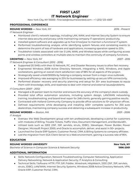wireless network engineer resume    resume worded