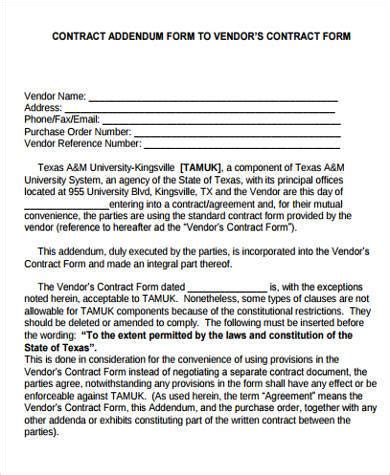 sample contract addendum forms   ms word excel