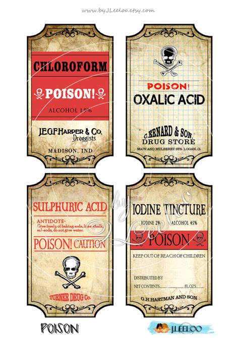 printable tags poison label bottle jar labels halloween etsy