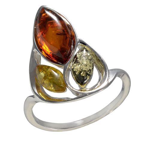 sterling silver  baltic multicolored amber ring april