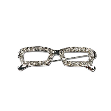silver glasses with rhinestones fashion pin sigma