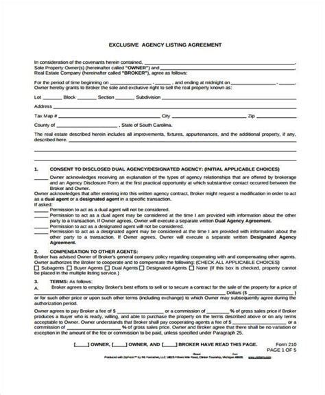 exclusive agent agreement template