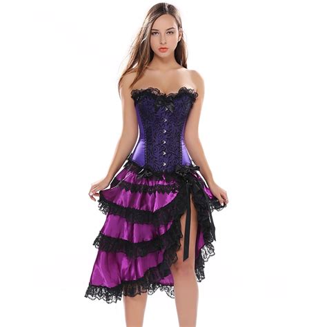Purple Satin And Lace Sexy Corset Dress Gothic Corsets And Bustiers Plus