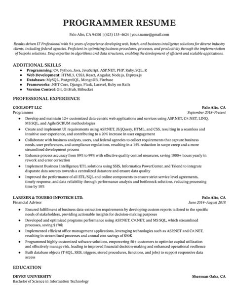 programmer resume template