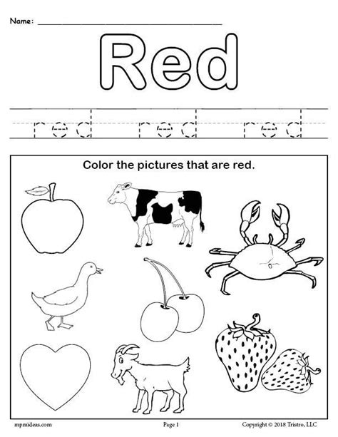 color red worksheet color worksheets coloring worksheets