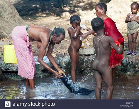 african girls bathing