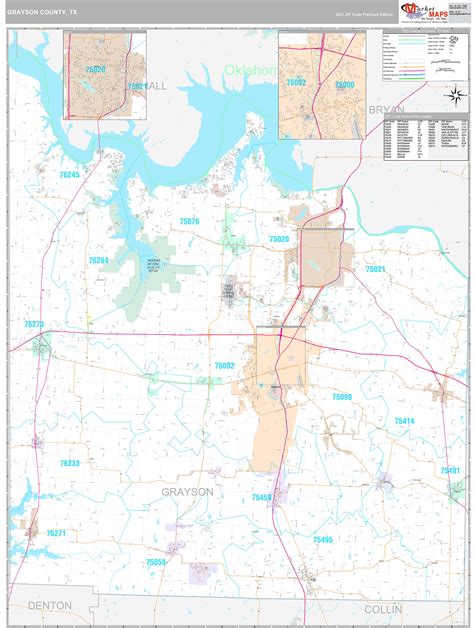 grayson county tx wall map premium style  marketmaps mapsales