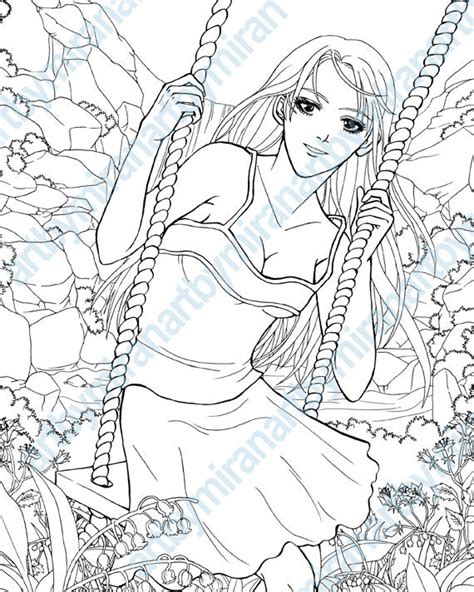 items similar  coloring page printable digital stamp coloring book anime manga instant
