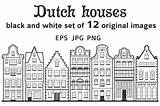 Houses Amsterdam Set Line Old Facades Style House Thehungryjpeg sketch template