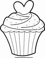 Cupcake Clipart Clip Cake Outline Birthday Cupcakes Coloring Template Cup Drawing Printable Pages Heart Valentine Cliparts Preschool Cakes Cute Color sketch template