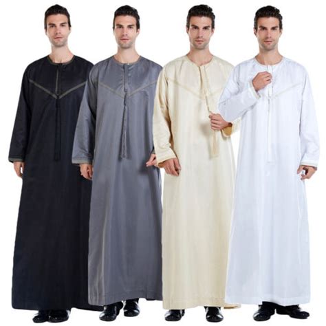 Fashion Mens Saudi Thobe Galabeya Thoub Abaya Robe Dishdasha Arabic