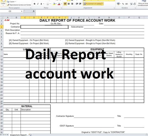 daily force account report excel civil engineering program