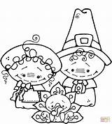 Coloring Pilgrim Boy Girl Turkey Pages sketch template