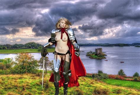 wallpaper warrior woman castle naked big tits shaved pussy sword blonde armour armor
