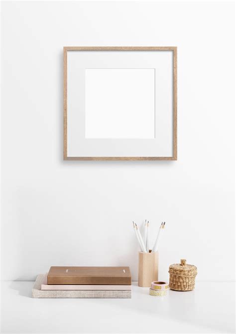 frame mockup  oak wood square photo frame mockup styled thin frame mock  square wall
