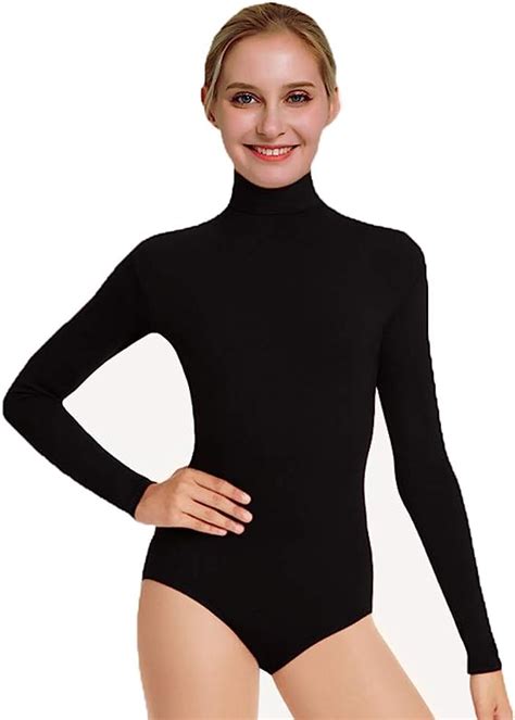 womens black leotard turtleneck for ballet dance adults long sleeves