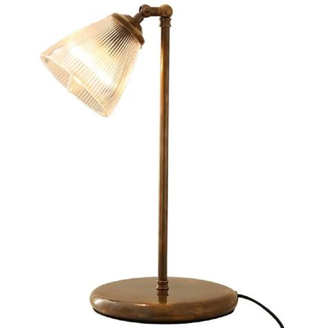 Traditional Antique Brass Desk Lamp With Ribbed Halophane Glass Shade