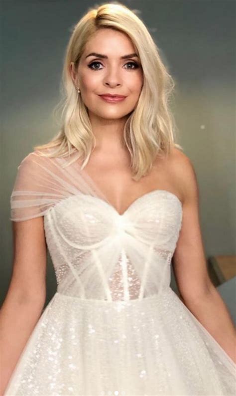 Holly Willoughby Wows In A White Strapless Dress With Feather And