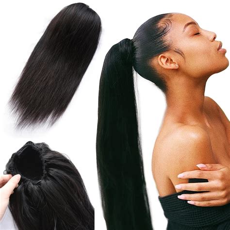straight ponytail  human hair drawstring ponytail  clips