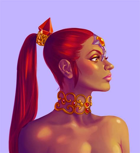 painting   woman  red hair  gold jewelry   neck wearing  elaborate head piece