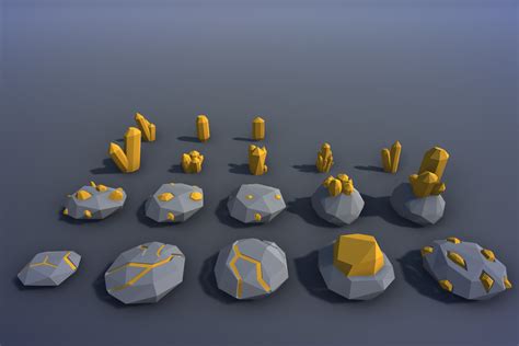 mining pack low poly ores gems tools rails and props