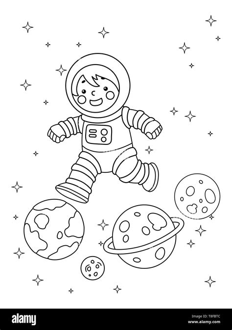 coloring page illustration   kid boy  girl wearing astronaut suit