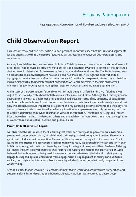 child observation report essay sample
