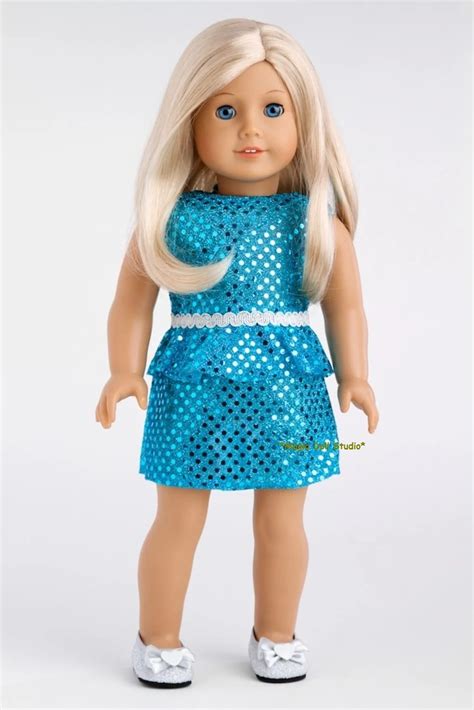 shipping american girl doll dress pcs blue sequin dress   american girl