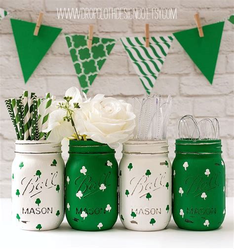 st patrick day decor kelly green mason jar shamrock mason
