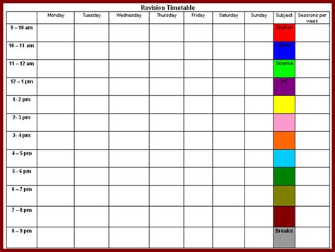 timetable templates  school  excel format  intended