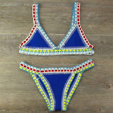 bikini 2019 hand crocheted bikini knit patchwork women swimwear