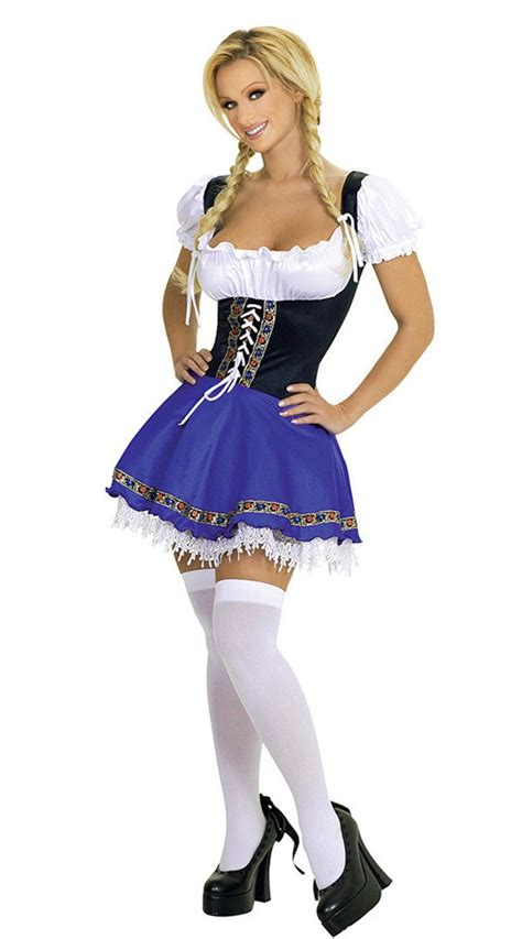 2017 Women Sexy Blue Beer Girl Costume German Oktoberfest Carnival Maid