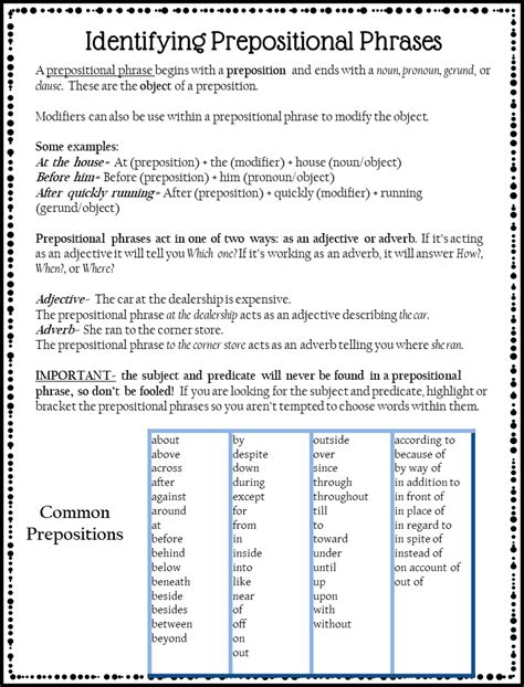 prepositional phrase worksheet  worksheet