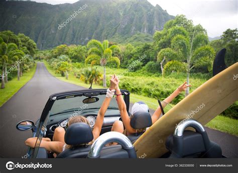 Road Trip Travel Girls Driving Car Freedom Happy Young Girls Stock