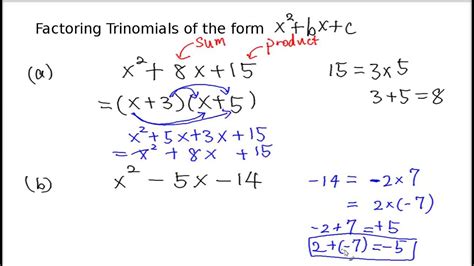 factoring trinomials   form xbxc youtube