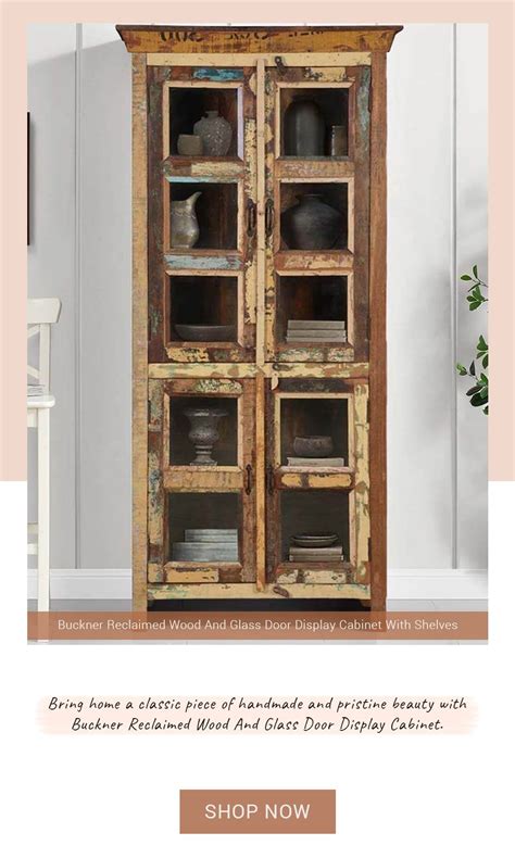 Buckner Reclaimed Wood And Glass Door Display Cabinet With Shelves In