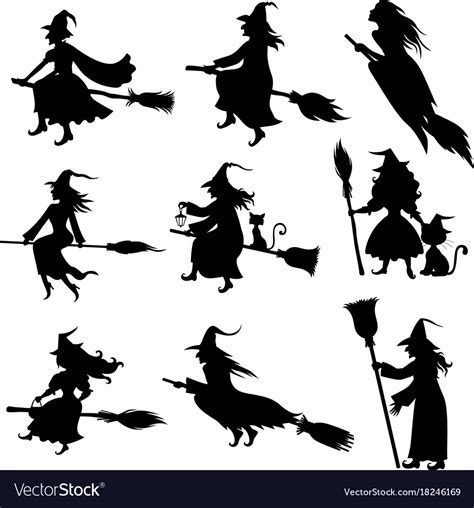 halloween witch silhouette set royalty free vector image