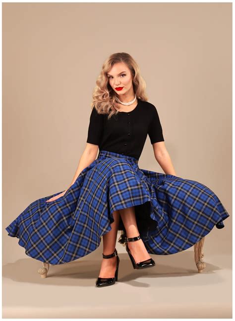 Royal Blue Tartan 50s Style Full Circle Bonny Skirt British Retro
