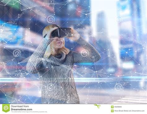Woman Using 3d Glasses To See An Interface In A Futuristic