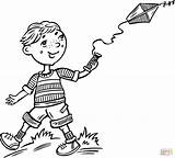 Coloring Kite Flying Boy Pages Drawing Drawings sketch template